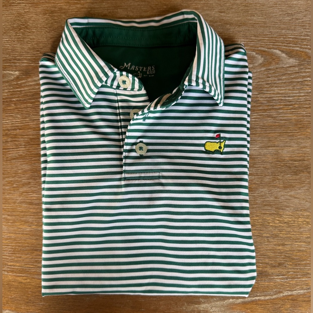 EUC Boys Masters Green and White Striped Polo